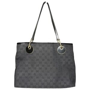 Gucci Black GG Canvas Tote / Satchel with Patent Leather Trim – Made in Italy